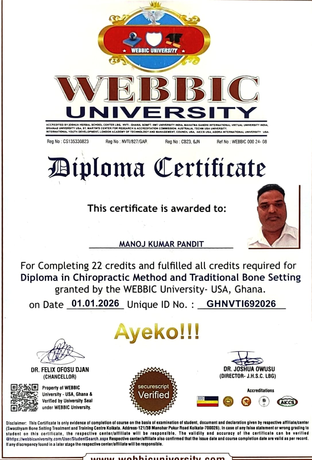 Diploma in Chiropractic Method